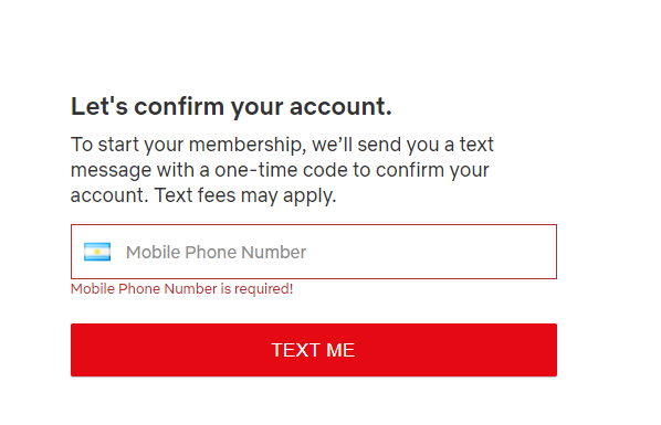 阿根廷Netflix手机号码验证