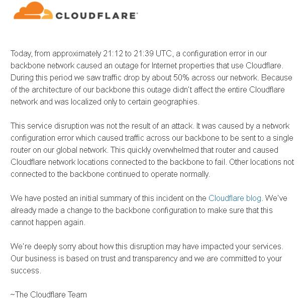 Cloudflare的宕机事件