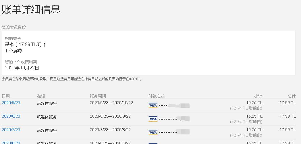 我订阅的土耳其netflix乞丐版套餐也就是17.99里拉的套餐，只需要人民币15元多了