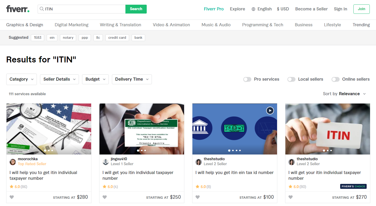 在fiverr上找代理申请办理ITIN和EIN tax id不用中间商赚差价