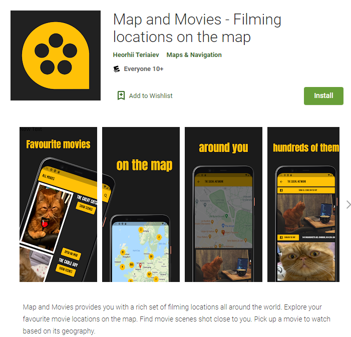 一款搜集经典电影取景数据库并地图标记的旅行打卡指南app