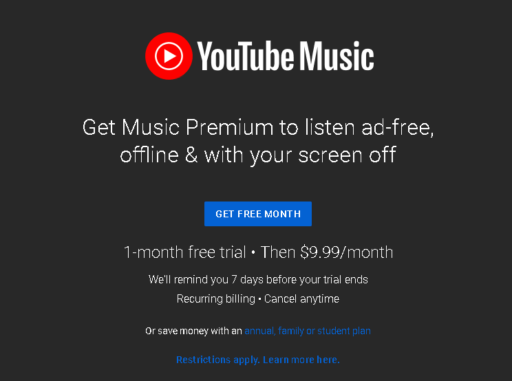 被youtube开通了2周的免费Music Premium试用，会被收费吗