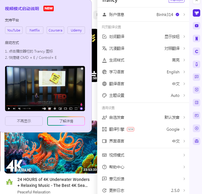 一款AI翻译插件,支持youtube,netflix等双语在线实时观看,还支持chatgpt api