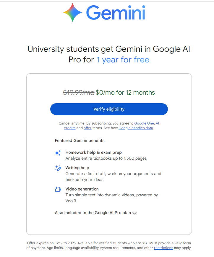 google AI pro撸一年免费还有2T google one空间